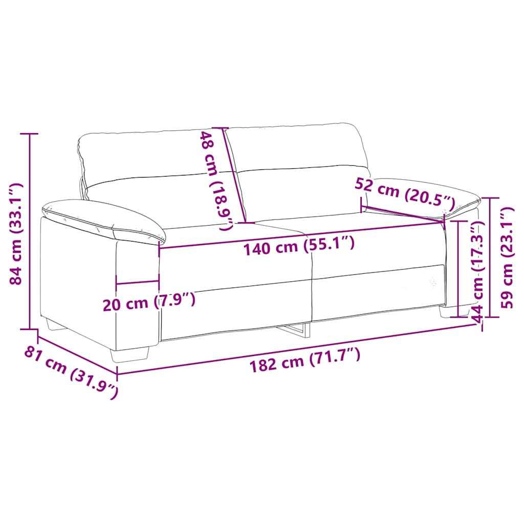 Canapé à 2 places gris clair 140 cm tissu