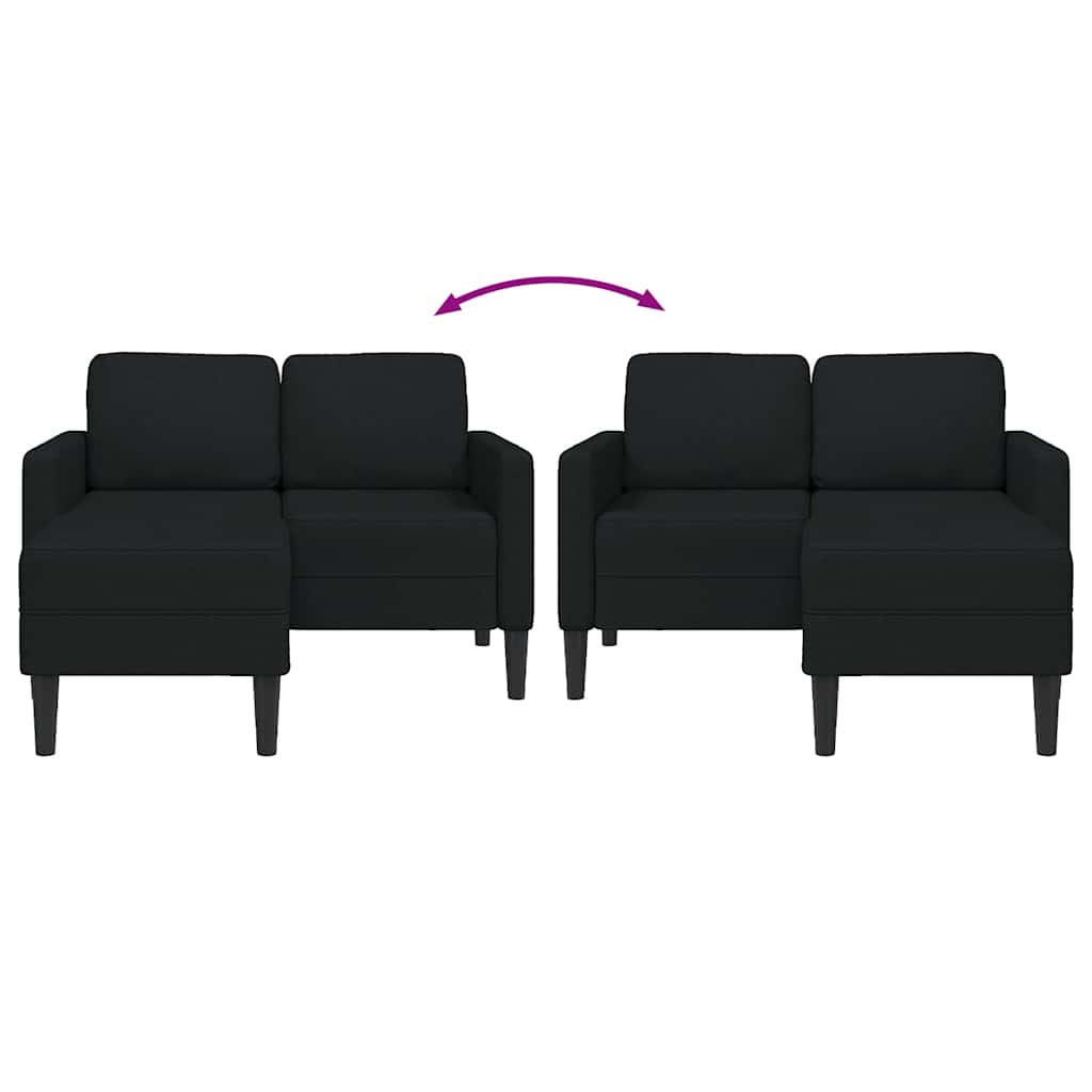 Canapé 2 places avec méridienne en L noir 125 cm tissu