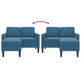 Canapé 2 places avec méridienne en L bleu 125 cm velours