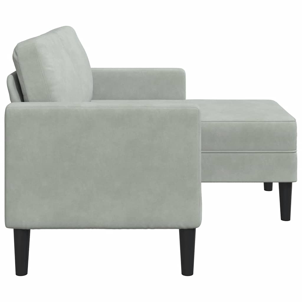 Canapé 2 places avec méridienne en L gris clair 125 cm velours
