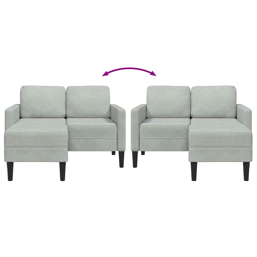 Canapé 2 places avec méridienne en L gris clair 125 cm velours