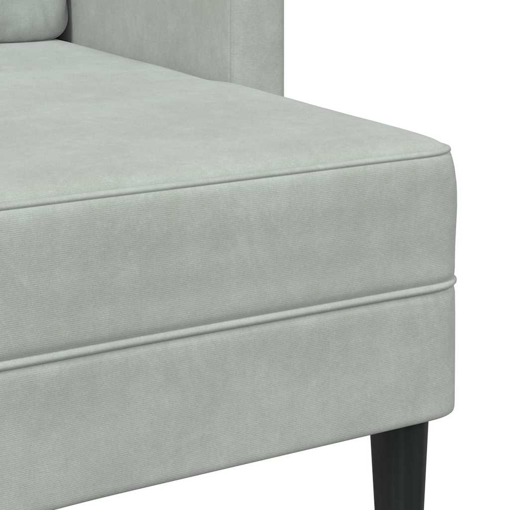 Canapé 2 places avec méridienne en L gris clair 125 cm velours