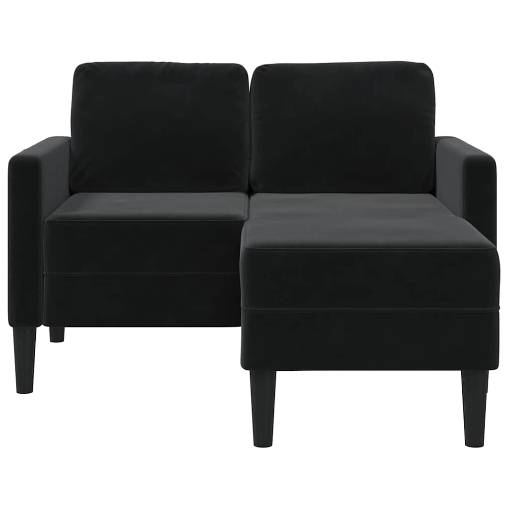Canapé 2 places avec méridienne en L Noir 125 cm Velours