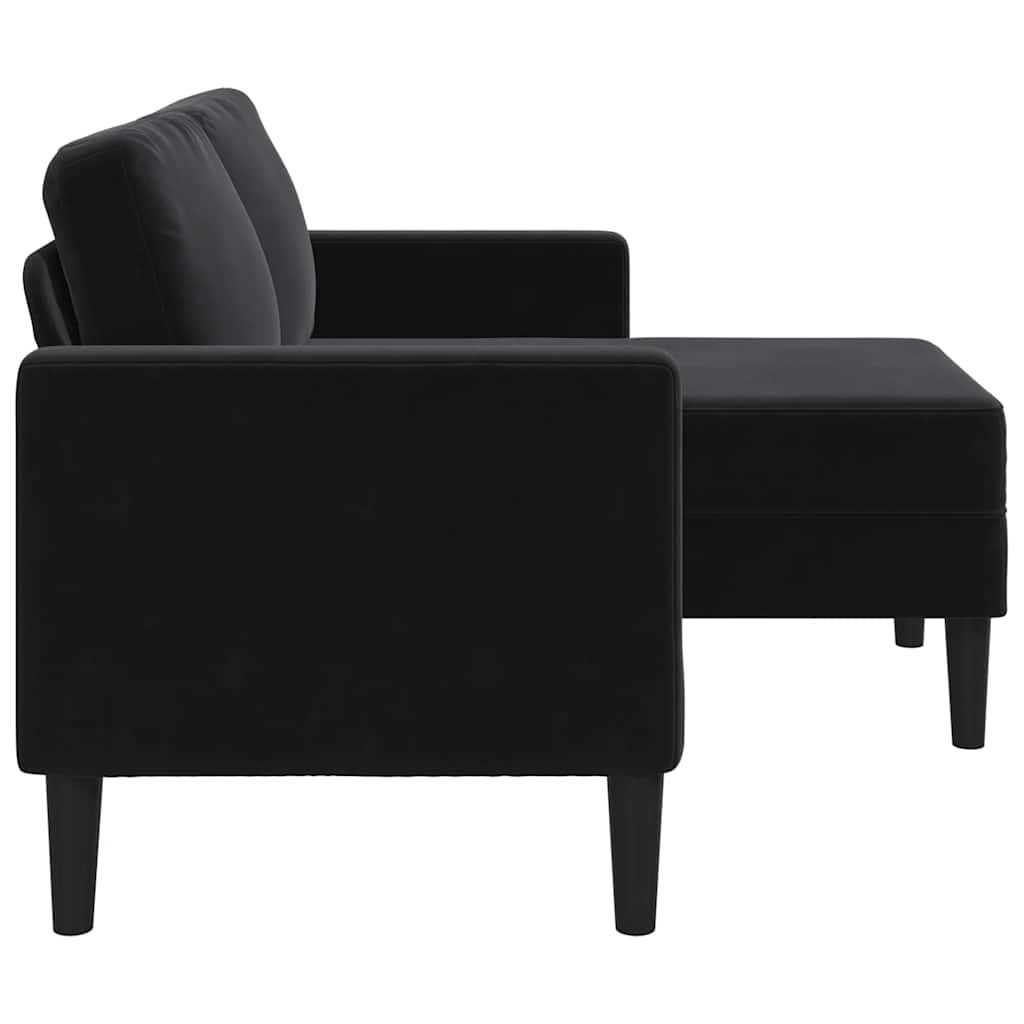 Canapé 2 places avec méridienne en L Noir 125 cm Velours