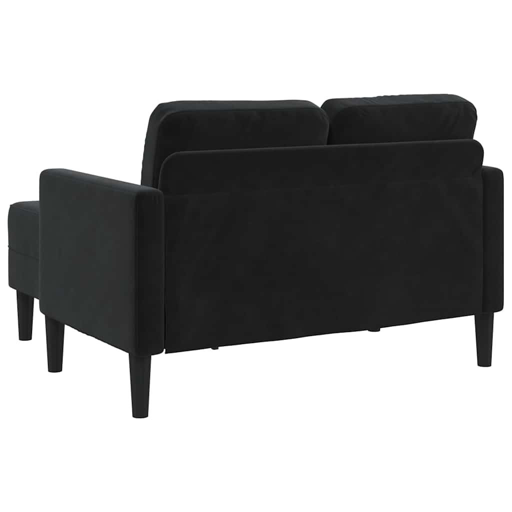 Canapé 2 places avec méridienne en L Noir 125 cm Velours