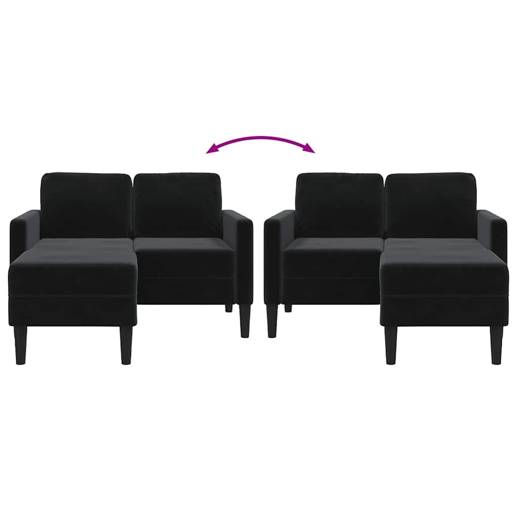 Canapé 2 places avec méridienne en L Noir 125 cm Velours