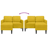 Canapé 2 places avec méridienne en L jaune 125 cm velours