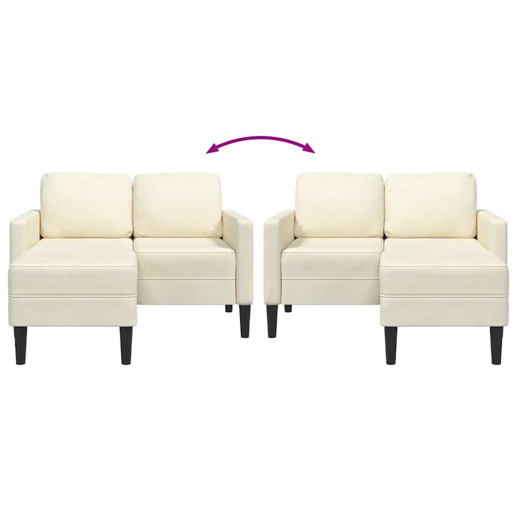 Canapé 2 places avec méridienne en L crème 125 cm velours
