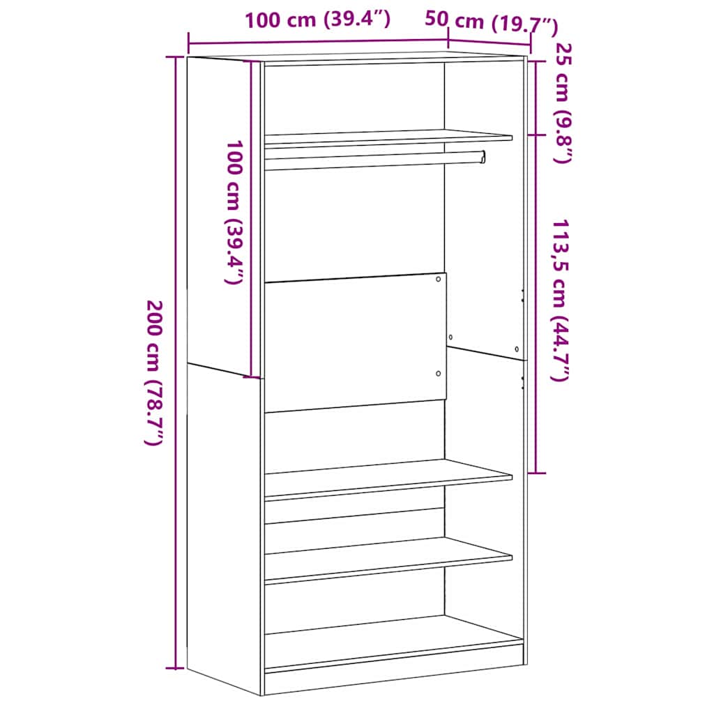 Armoire Chêne noir 100 x 50 x 200 cm Bois d'ingénierie