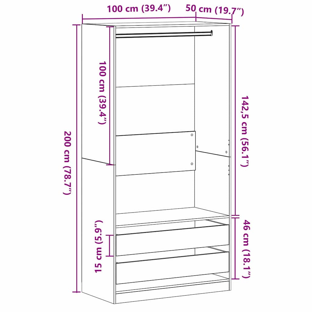 Armoire Chêne noir 100 x 50 x 200 cm Bois d'ingénierie