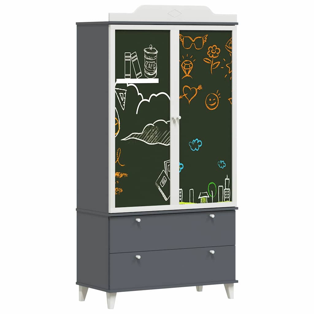 Armoire Tableau Noir avec porte Gris et blanc Bois d'ingénierie