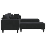 Canapé en velours avec coussin 3 pcs Noir 208 cm Velours