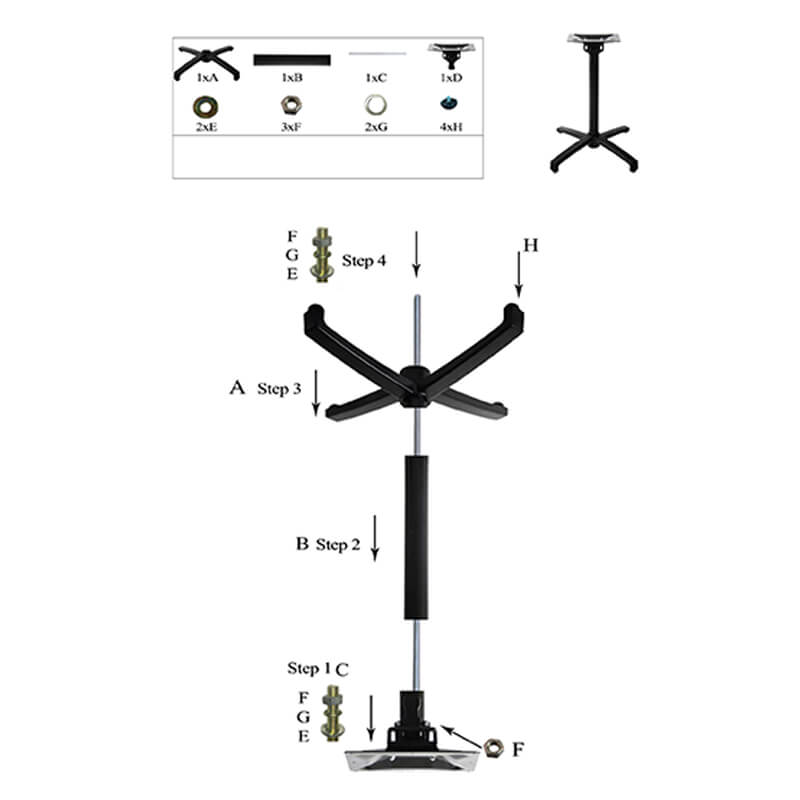 Pie de aluminio/mesa plegable de acero Ø 67 altura 72.50