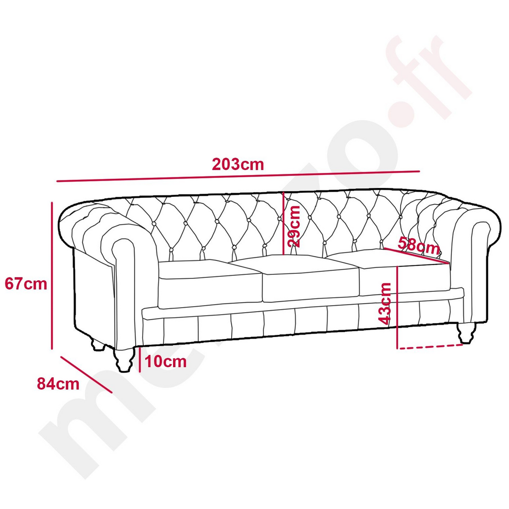 Canapé 3 places Chesterfield Similicuir noir