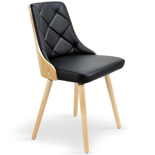 Chaise Similicuir noir + Bois clair