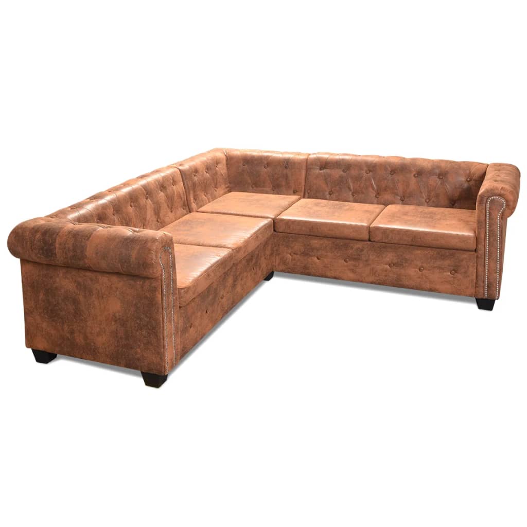 Canapé d'angle Chesterfield 5 plcs Cuir artificiel Marron