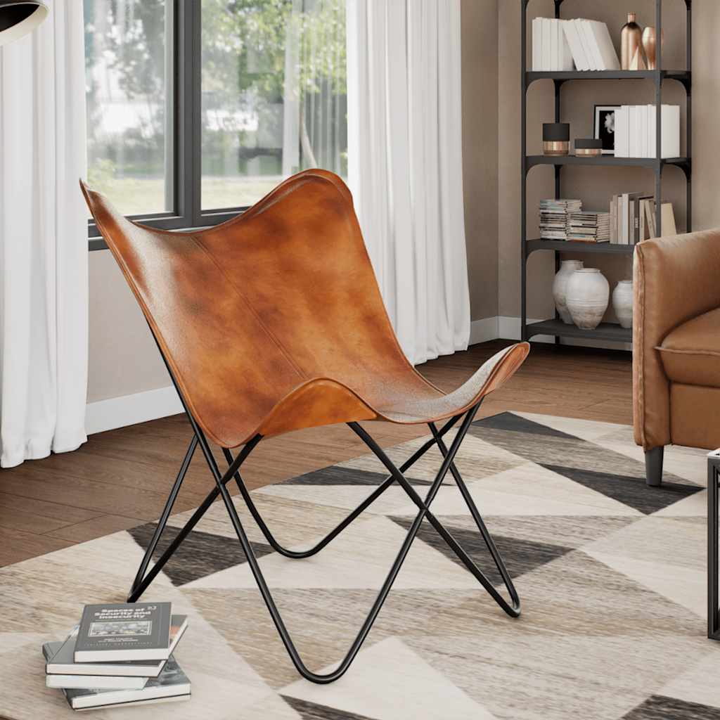 Chaise papillon Marron Cuir véritable