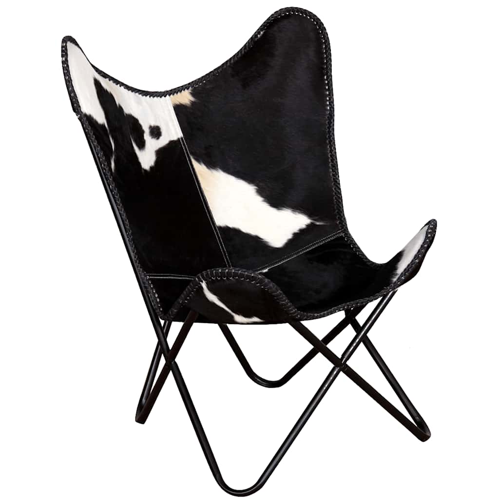 Chaise papillon noir et blanc cuir de vache