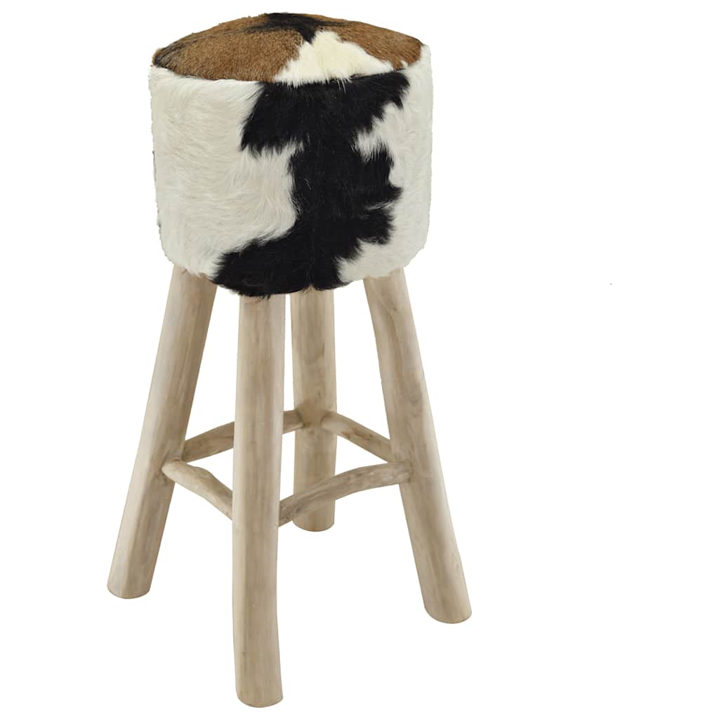 Tabouret de bar cuir de chèvre et bois de teck solide