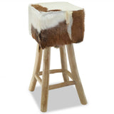 Tabouret de bar cuir de chèvre et bois de teck solide