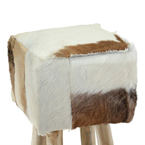 Tabouret de bar cuir de chèvre et bois de teck solide
