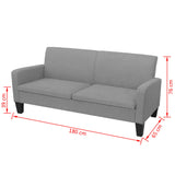 Canapé à 3 places 180 x 65 x 76 cm Gris clair