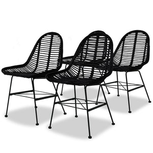 Chaises à manger lot de 4 noir rotin naturel
