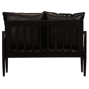 Canapé à 2 places Cuir véritable avec bois d'acacia Noir