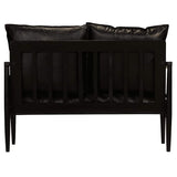 Canapé à 2 places Cuir véritable avec bois d'acacia Noir