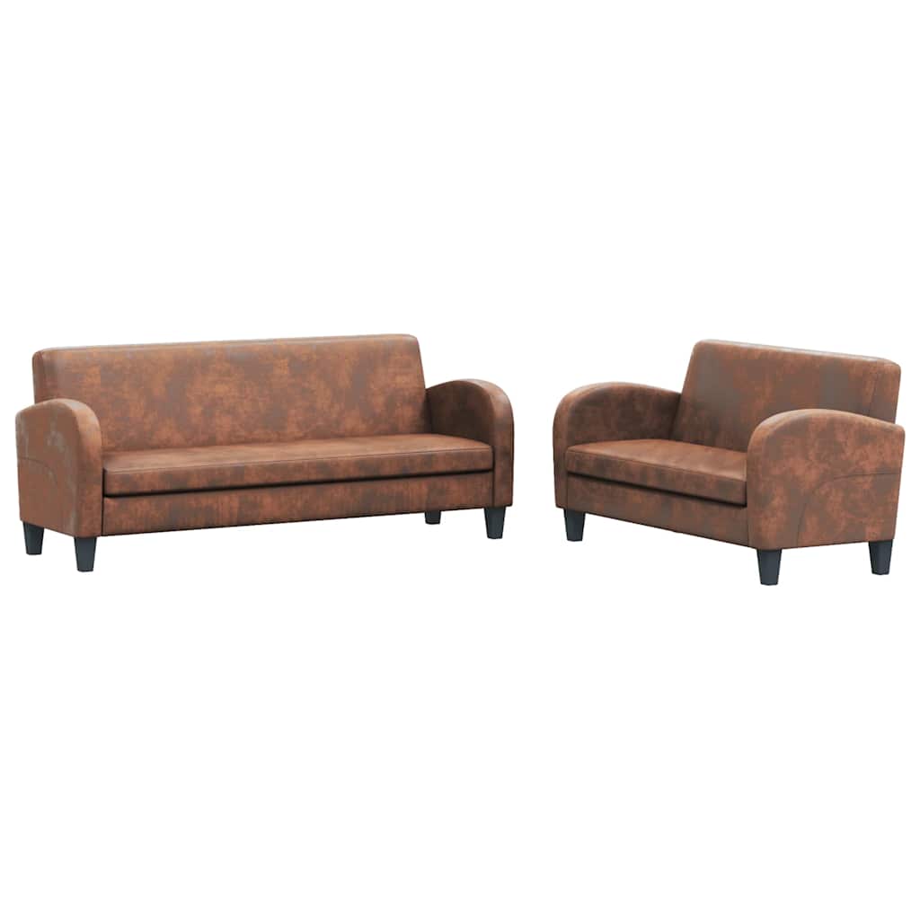 Ensemble de canapés 2 pcs Daim synthétique Marron