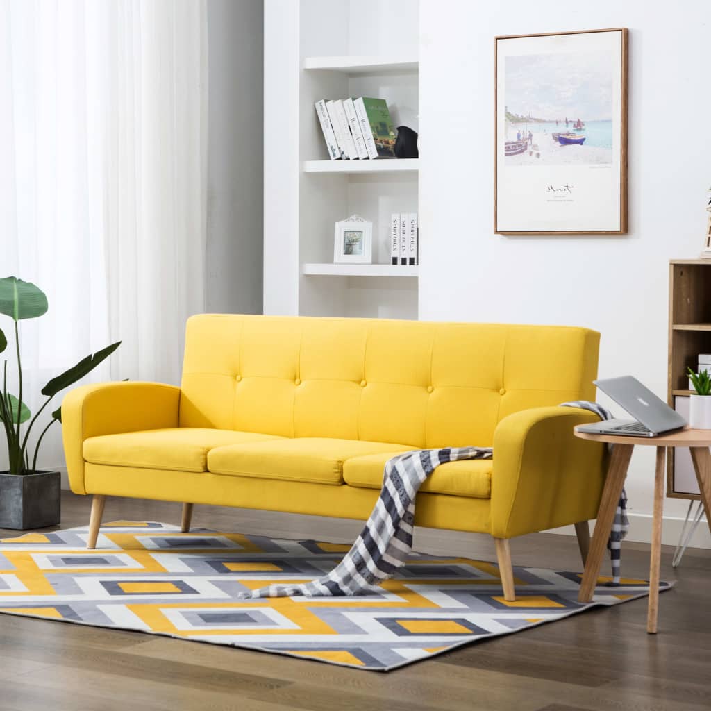 Canapé à 3 places Tissu Jaune
