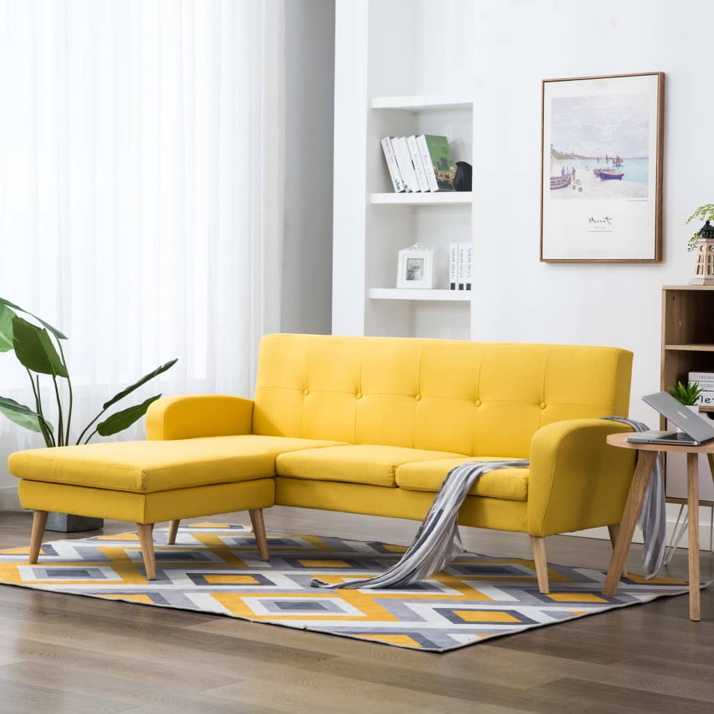 Canapé en forme de L revêtement en tissu 186x136x79 cm jaune