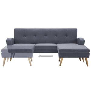Canapé forme de L revêtement en tissu gris clair 186x136x79 cm