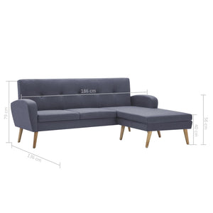 Canapé forme de L revêtement en tissu gris clair 186x136x79 cm