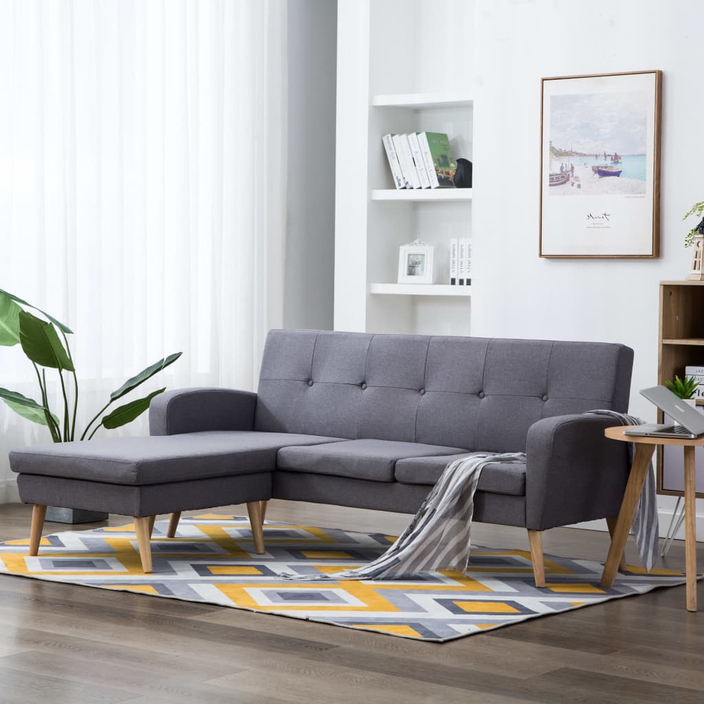 Canapé forme de L revêtement en tissu gris clair 186x136x79 cm