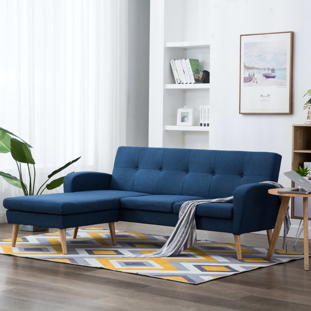Canapé en forme de L revêtement en tissu 186x136x79 cm bleu