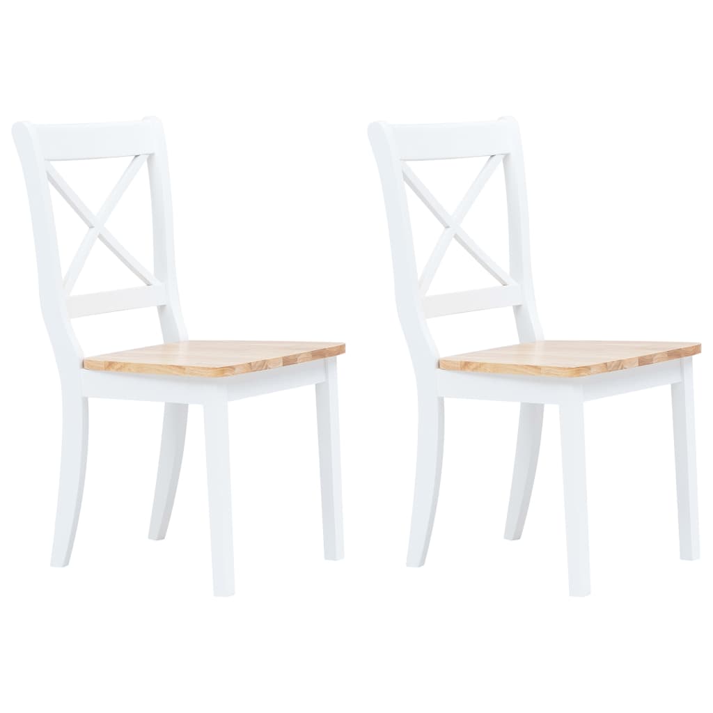 Chaises à manger lot de 2 blanc et bois clair bois hévéa massif