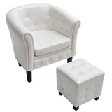 Fauteuil avec repose-pied blanc similicuir