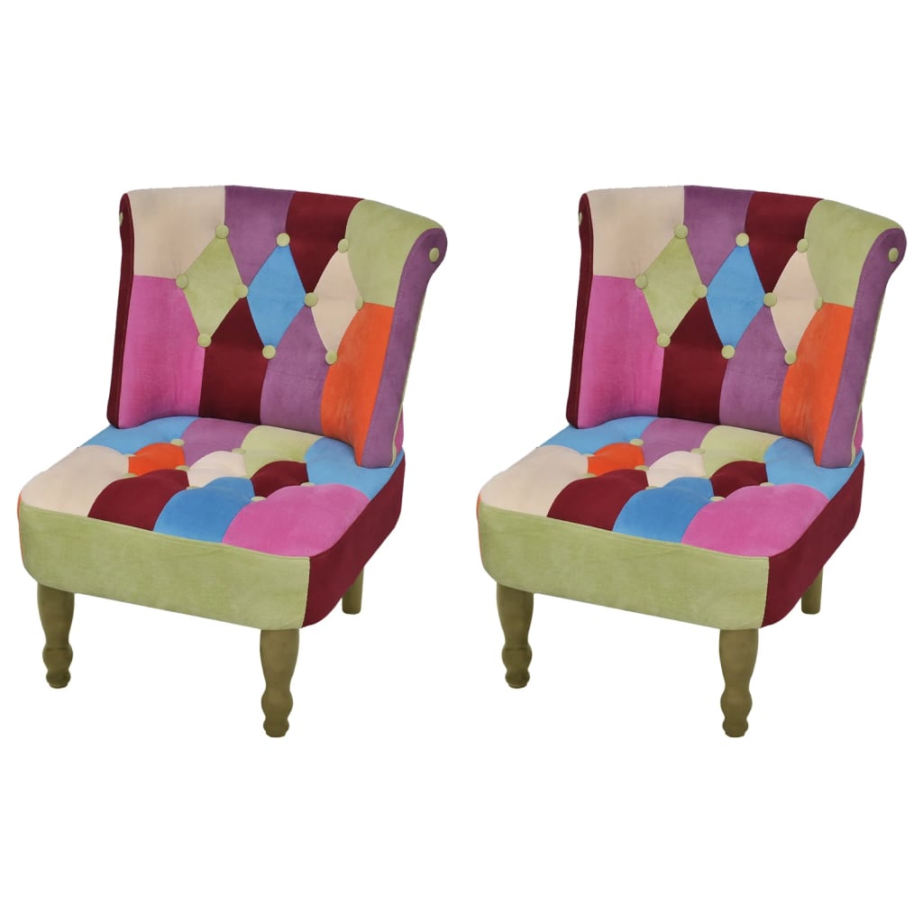 Chaises en style français lot de 2 avec design patchwork tissu