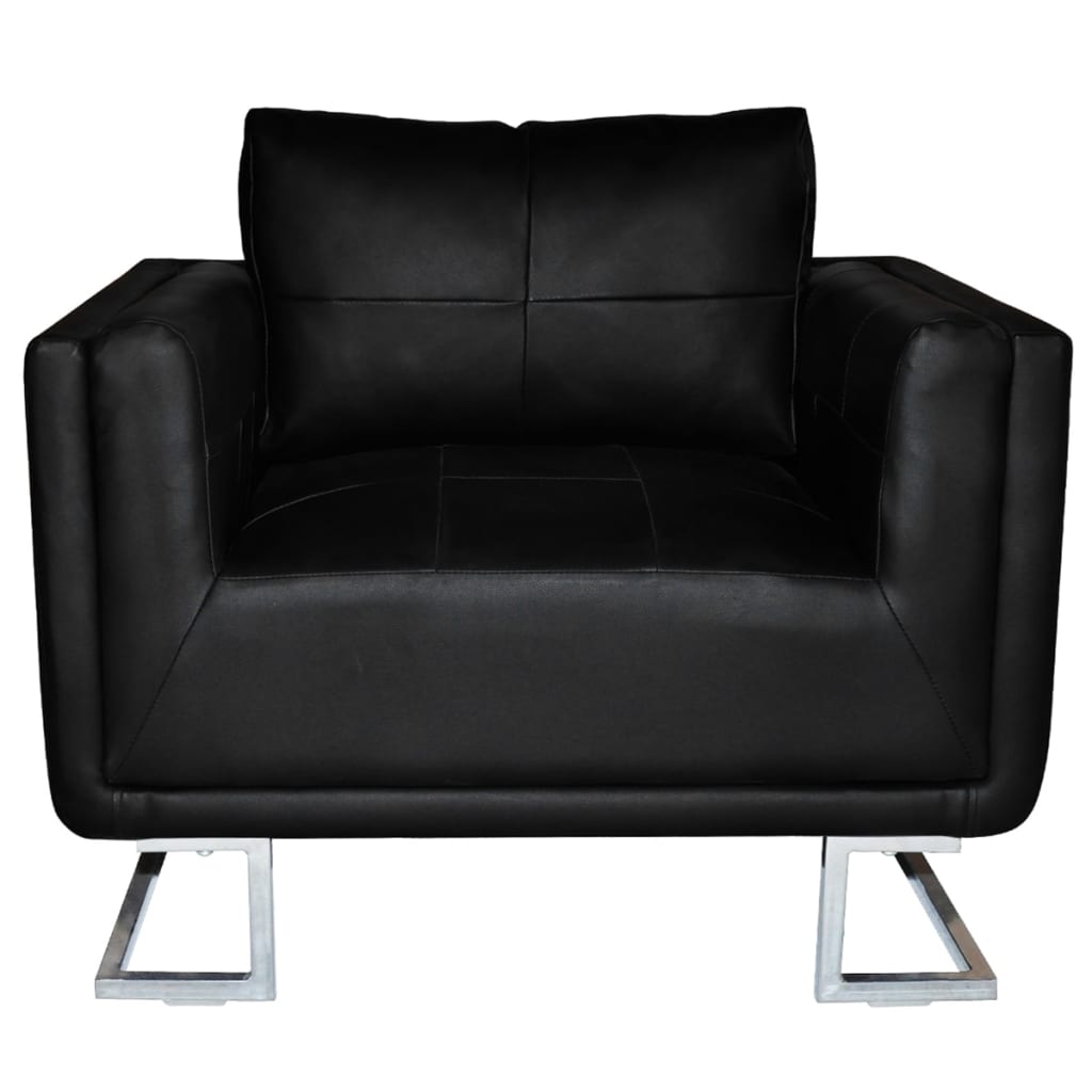 Fauteuil cube avec pieds chromés Noir Similicuir