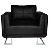 Fauteuil cube avec pieds chromés Noir Similicuir