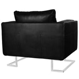 Fauteuil cube avec pieds chromés Noir Similicuir
