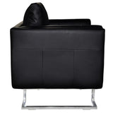 Fauteuil cube avec pieds chromés Noir Similicuir
