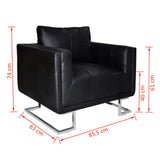 Fauteuil cube avec pieds chromés Noir Similicuir