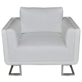 Fauteuil cube avec pieds chromés Blanc Similicuir