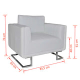 Fauteuil cube avec pieds chromés Blanc Similicuir