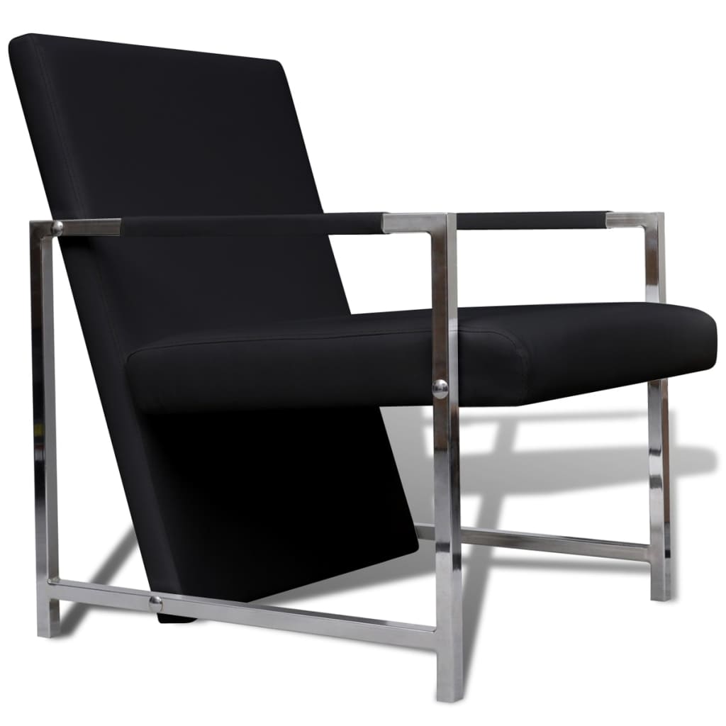 Fauteuil avec pieds chromés Noir Similicuir