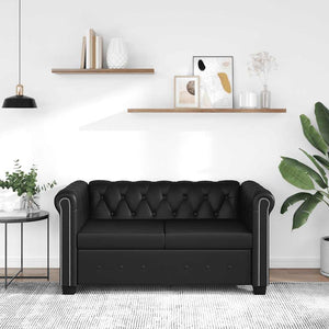 Canapé Chesterfield à 2 places cuir synthétique noir