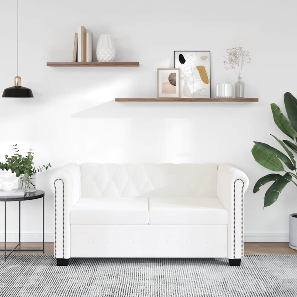 Canapé Chesterfield à 2 places cuir synthétique blanc