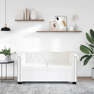 Canapé Chesterfield à 2 places cuir synthétique blanc